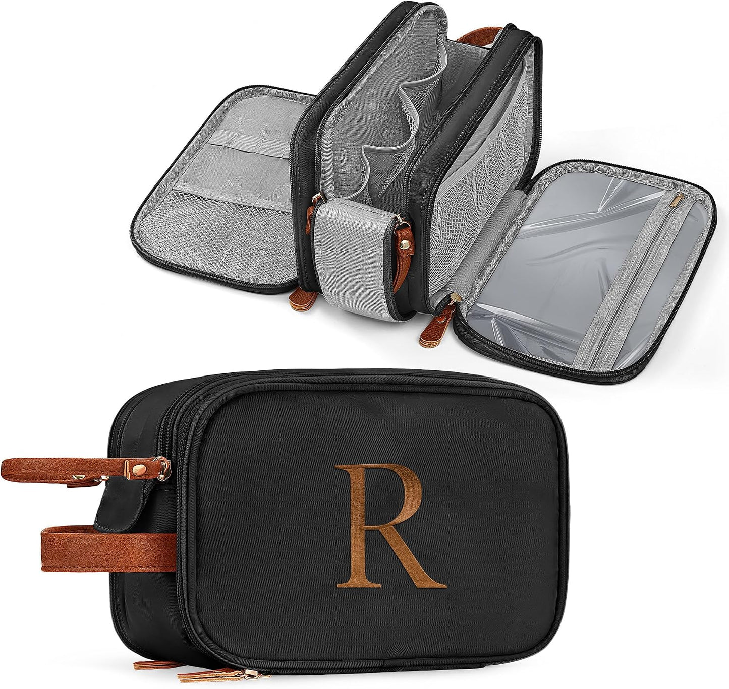 Men's Toiletry Travel Bag - Water-Resistant Dopp Kit for Travel | Personalized Gifts for Boyfriend, Husband, Dad - Black, Letter K