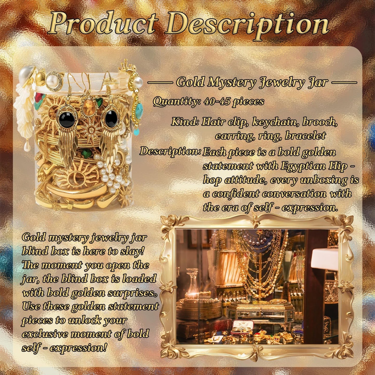 SMUOBT Mystery Box Gold Jewelry - 40-45 Piece Surprise Gold Tone Accessories Set for Women | Necklace, Bracelet, Earrings, Rings Collection for Party, Gift Idea