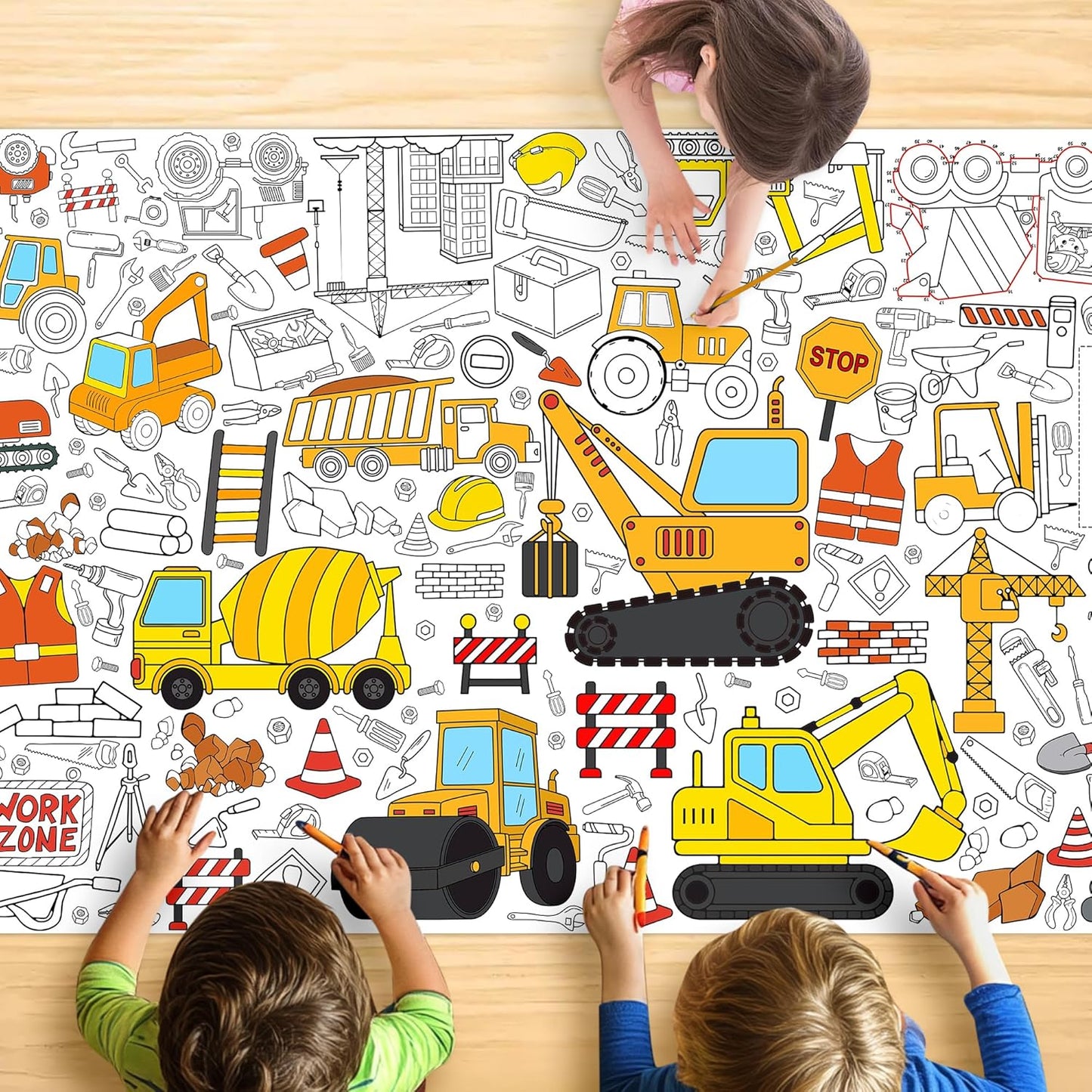 Monster Truck Coloring Tablecloth - Large 30x72 Inch for Kids | Perfect for Birthday Parties & Classroom Fun