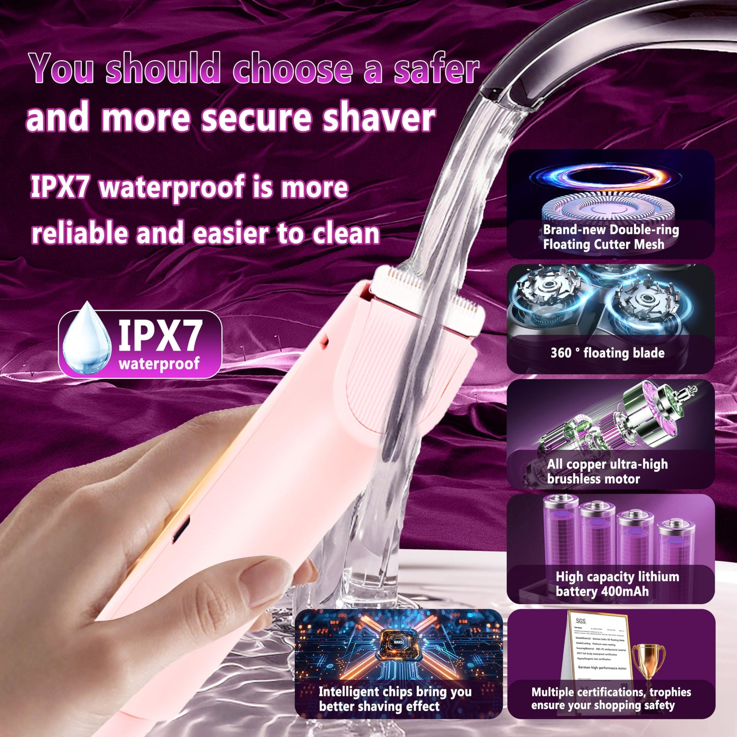 Clcepore 4.0 Upgrade Bikini Trimmer for Women【SGS Certification Intelligent AI Chip】 Skin-Friendly mild and Smooth 2 in 1 Electric Bikini Trimmer IPX7 Waterproof USB Rechargeable，Suitable for Bikini