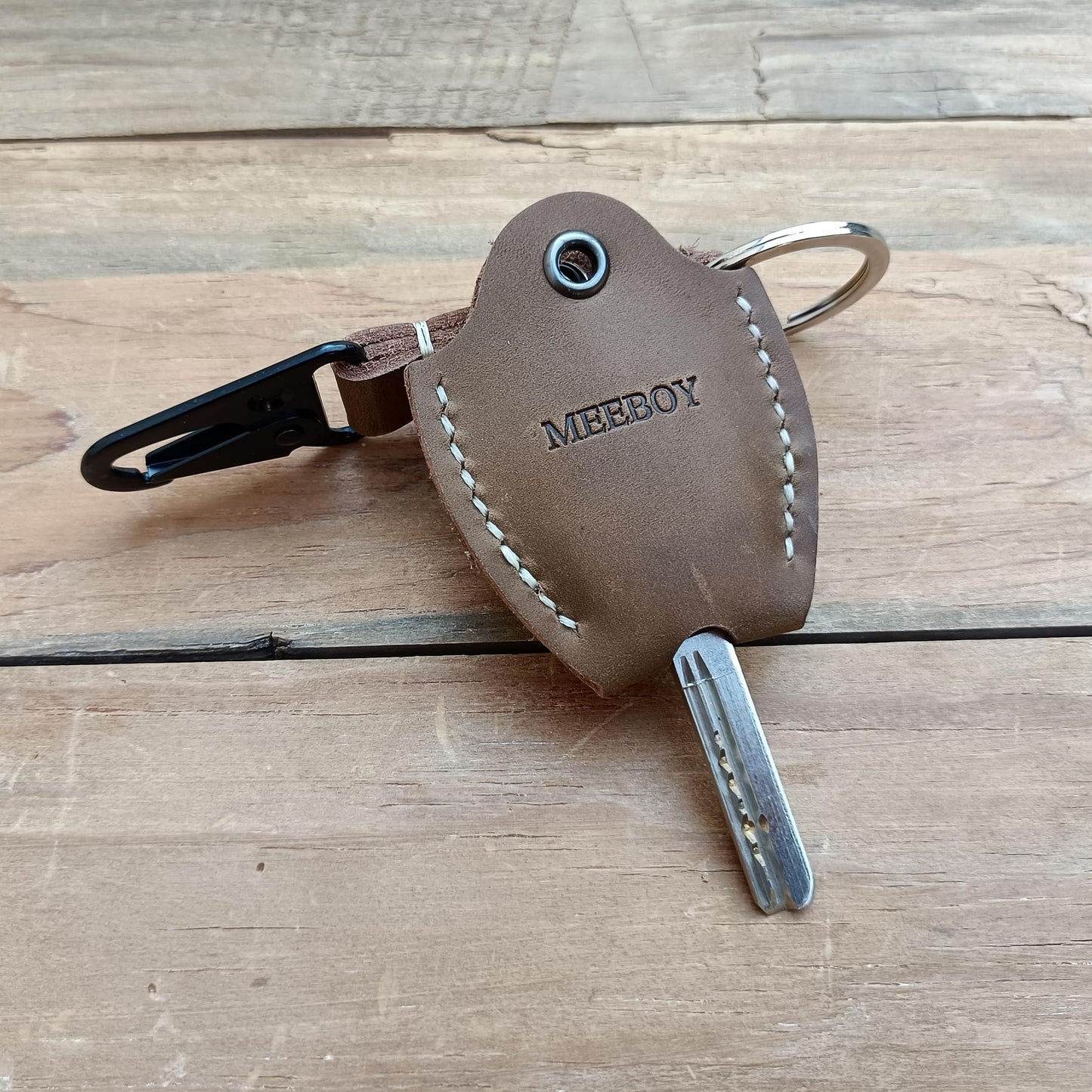 MEEBOY Handmade Leather car Key Sleeve for Broken Key car Key Cover for Men and Women (Brown)