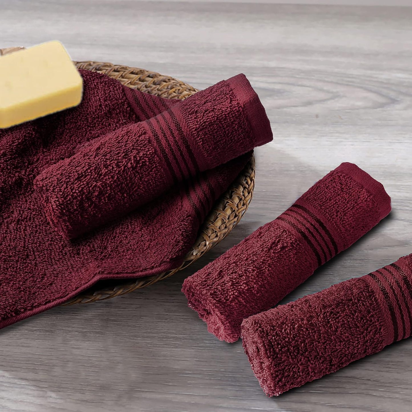 Ultra Soft Cotton Washcloths - 12 Pack 12x12 Inch Face Towels | Compact & Lightweight - Burgundy