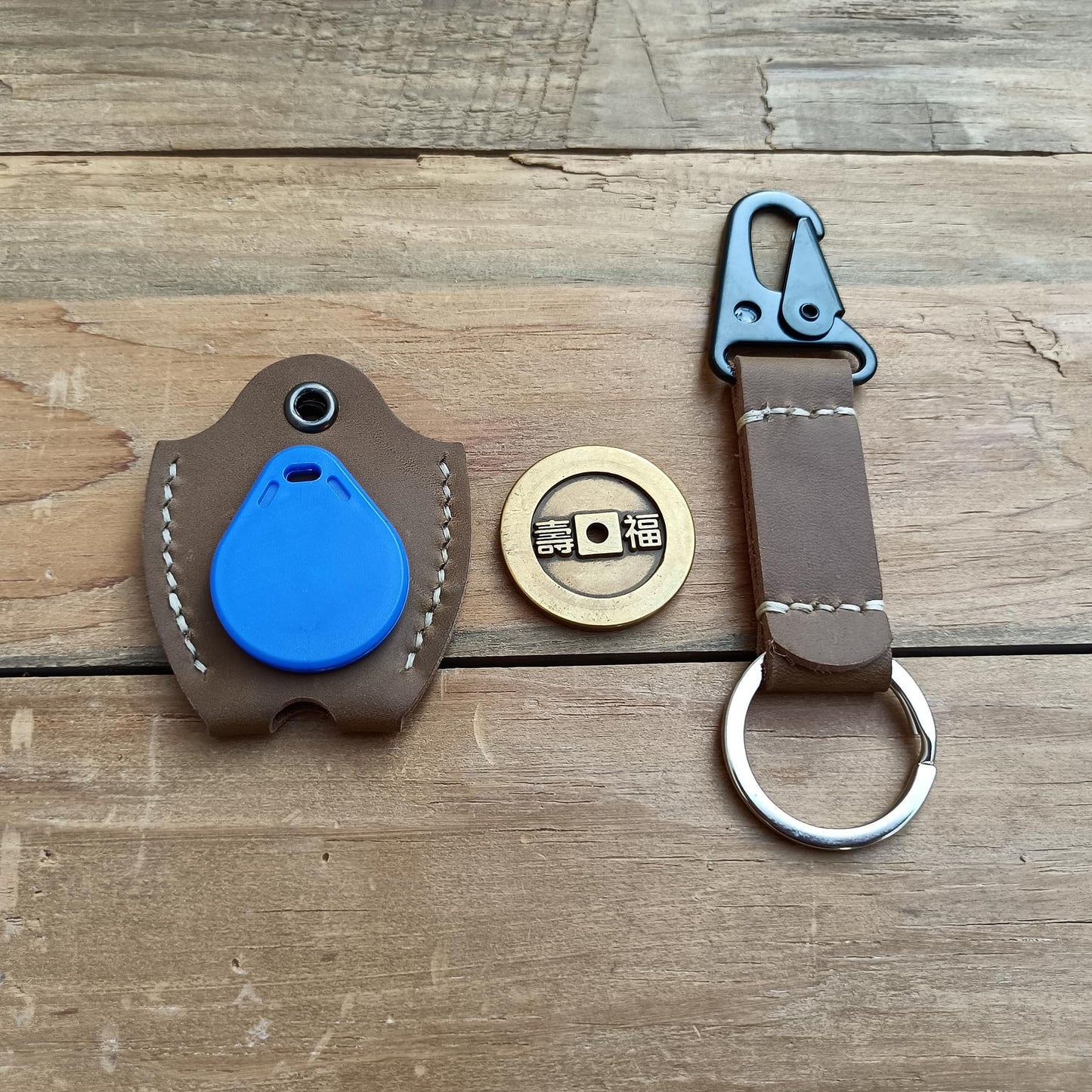 MEEBOY Handmade Leather car Key Sleeve for Broken Key car Key Cover for Men and Women (Brown)