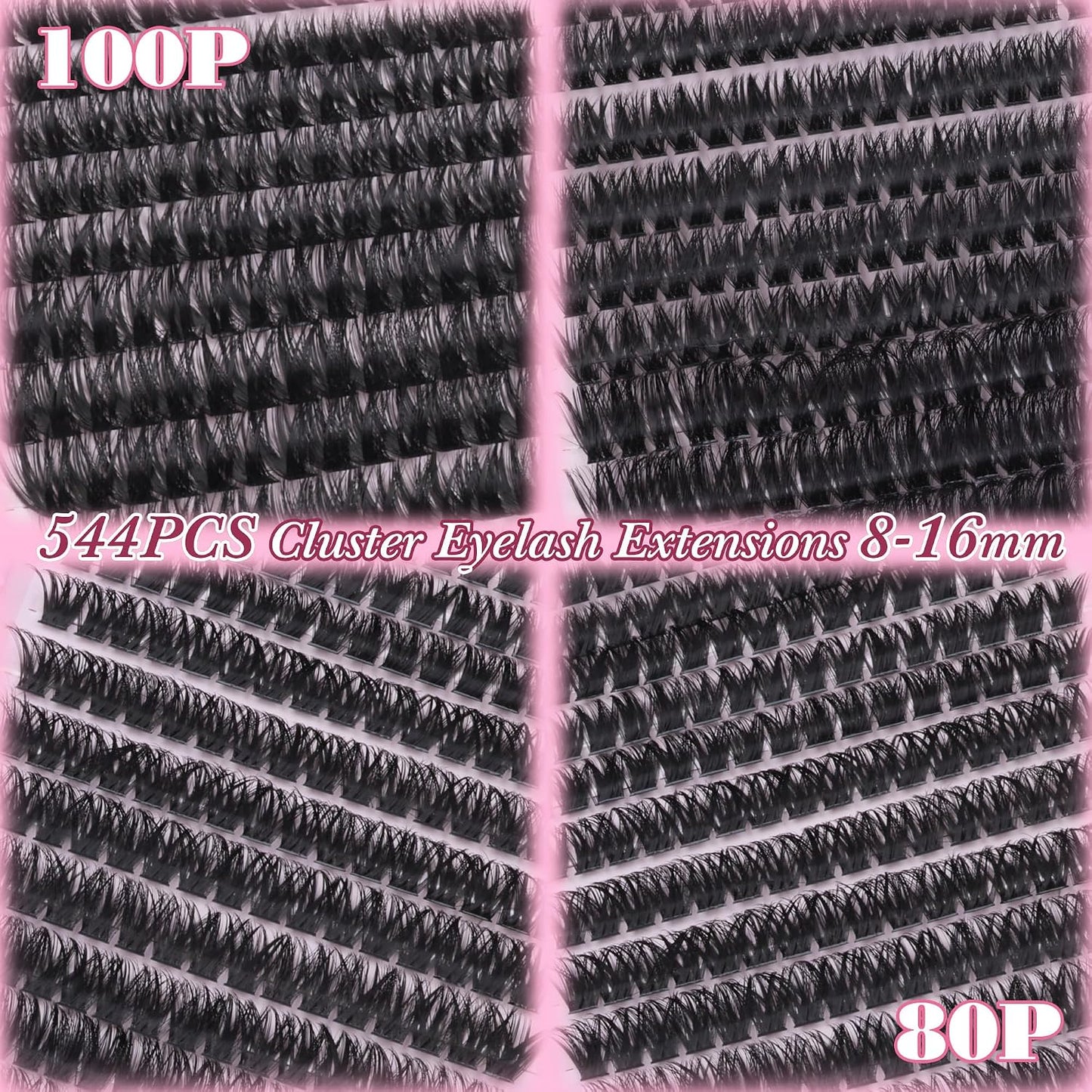 Eyelash Clusters - 80D 100D Wispy Fluffy Extensions | 544PCS D Curly 8-16MM Individual Lashes for Beginners