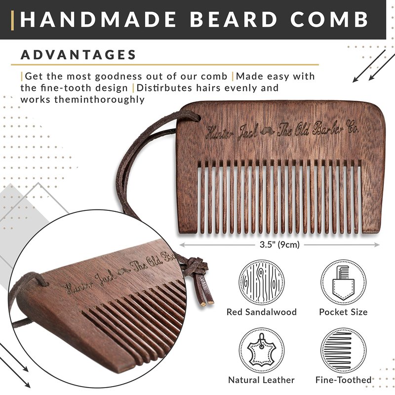 Hunter Jack Beard Kit for Men - Sandalwood Beard Comb, Beard Soap, and Beard Balm - Fine Tooth Mustache Comb - Mens Beard Kit for Care and Grooming in Premium Gift Box
