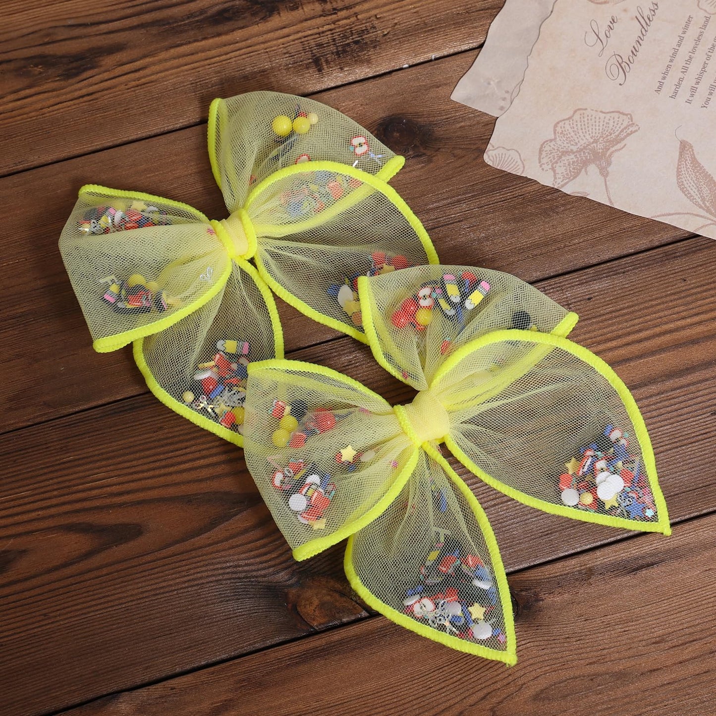 4" Back School Mesh Fable Hair Bow Clips for Girls, 2Pcs Yellow Pencil Shaker Bow Alligator Hairpins, Teens Student Teacher First Day of School Decor Accessory Gift