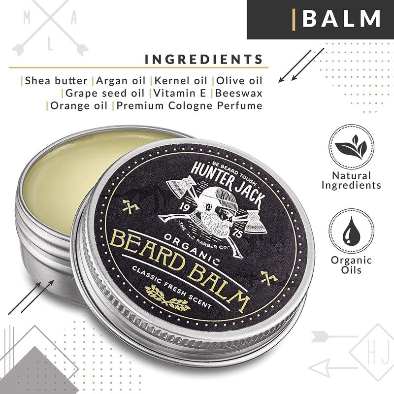 Hunter Jack Beard Kit for Men - Sandalwood Beard Comb, Beard Soap, and Beard Balm - Fine Tooth Mustache Comb - Mens Beard Kit for Care and Grooming in Premium Gift Box