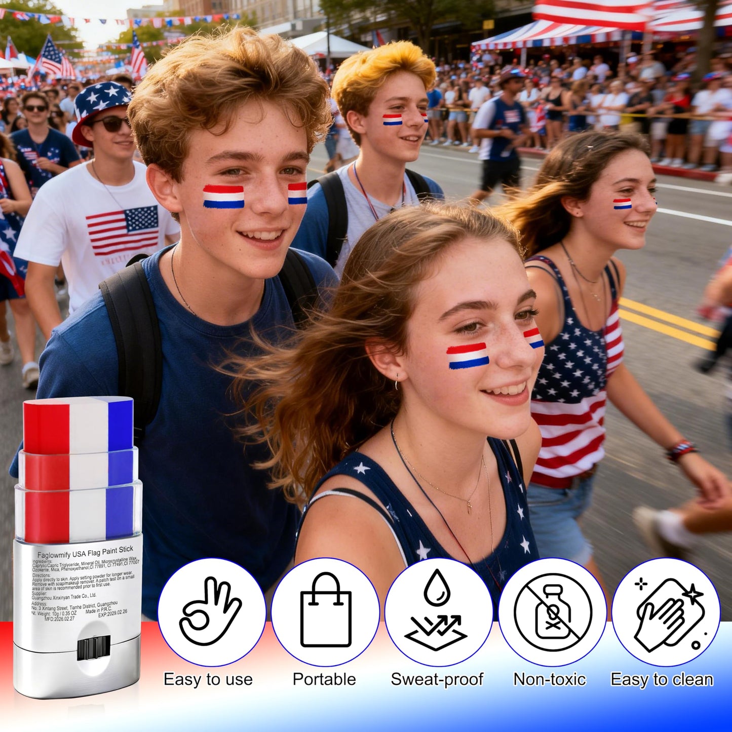 Red White and Blue Eye Black 2Pcs,4th of July USA Flag Face Paint America Independence Day,Baseball Eye Black,Netherlands Croatia France Soccer Fans Makeup for Game Day