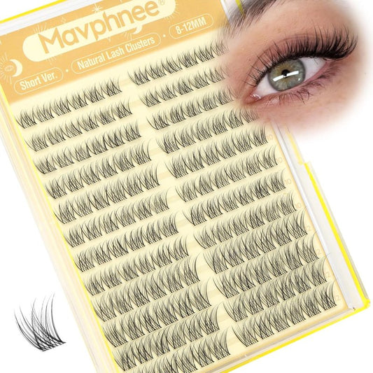 Natural Cluster Eyelash Extensions - Short Lash Clusters 8-10-12MM | CC-Curly Wispy Individual Lashes, 144 Pcs