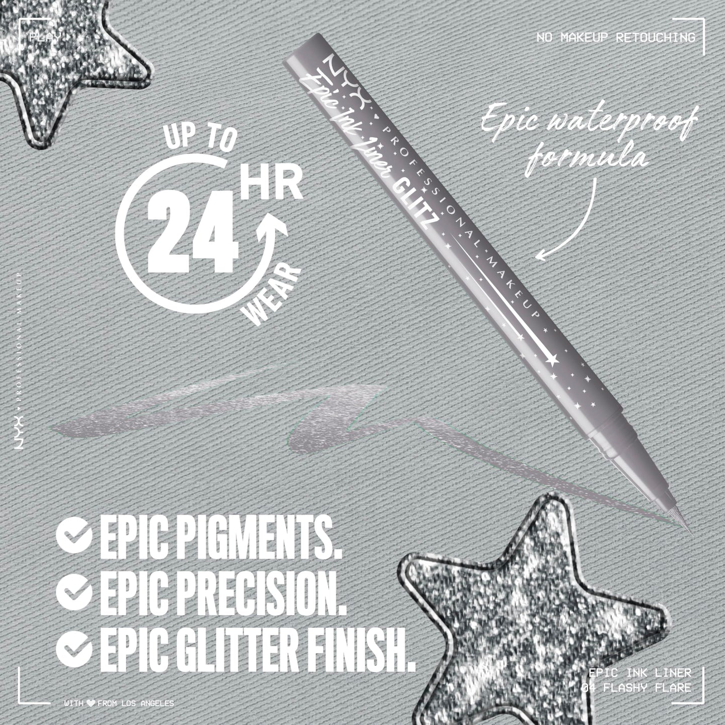NYX PROFESSIONAL MAKEUP Epic Ink Glitz Liner, Waterproof Metallic Liquid Eyeliner with Vegan Formula - Flashy Flare (Shimmer Light Grey)