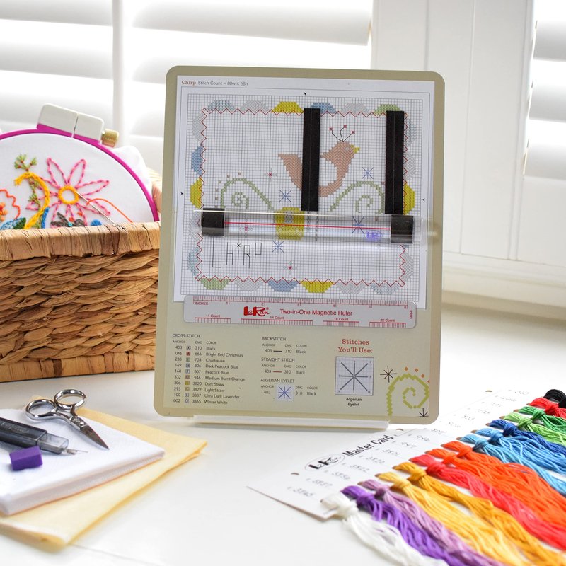 Dritz Magnet Board & Ruler, 8" x 10" - Pattern Holder for Cross Stitch, Needlework, Knitting & Crochet - Includes 2-in-1 Magnetic Ruler & 3 Magnetic Place Markers