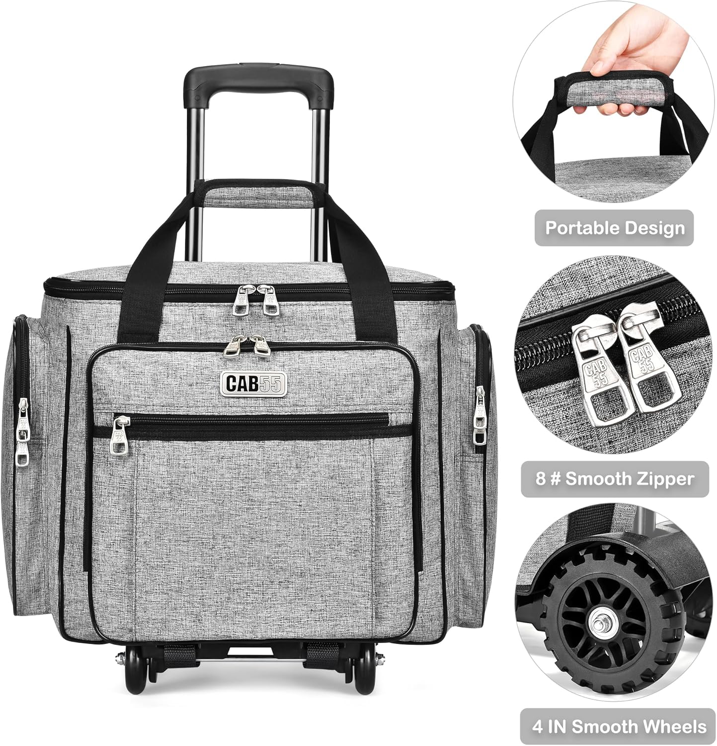 Rolling Craft Bag - Tote with Wheels for Easy Transport | Grey Teacher Bag with Removable Hand Truck