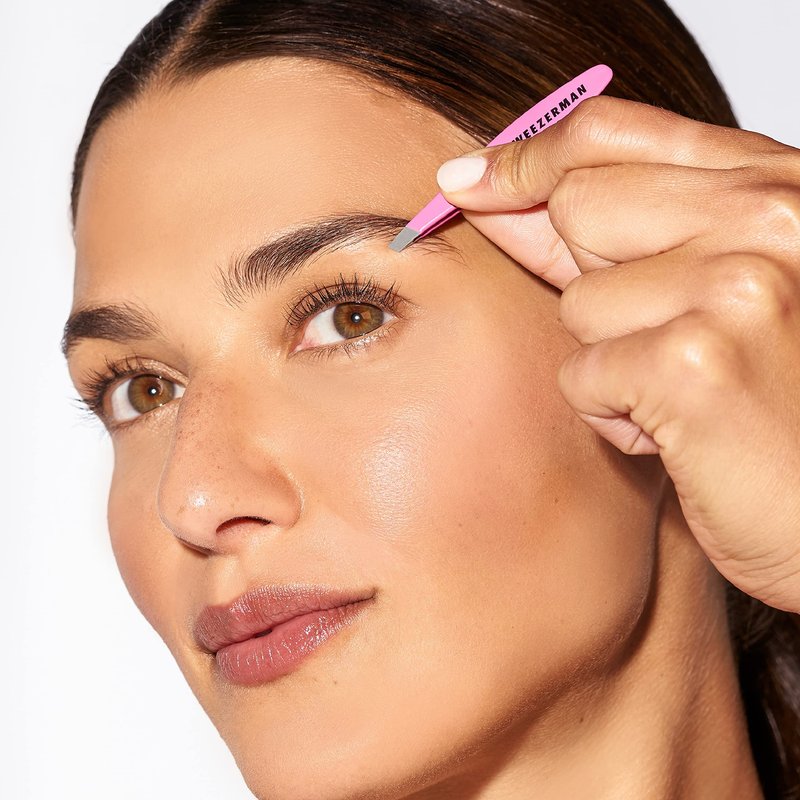 Tweezerman Mini Slant and Point Tip Tweezer - Tweezers Set for Eyebrows, Travel Tweezers for Eyebrows, Facial Hair