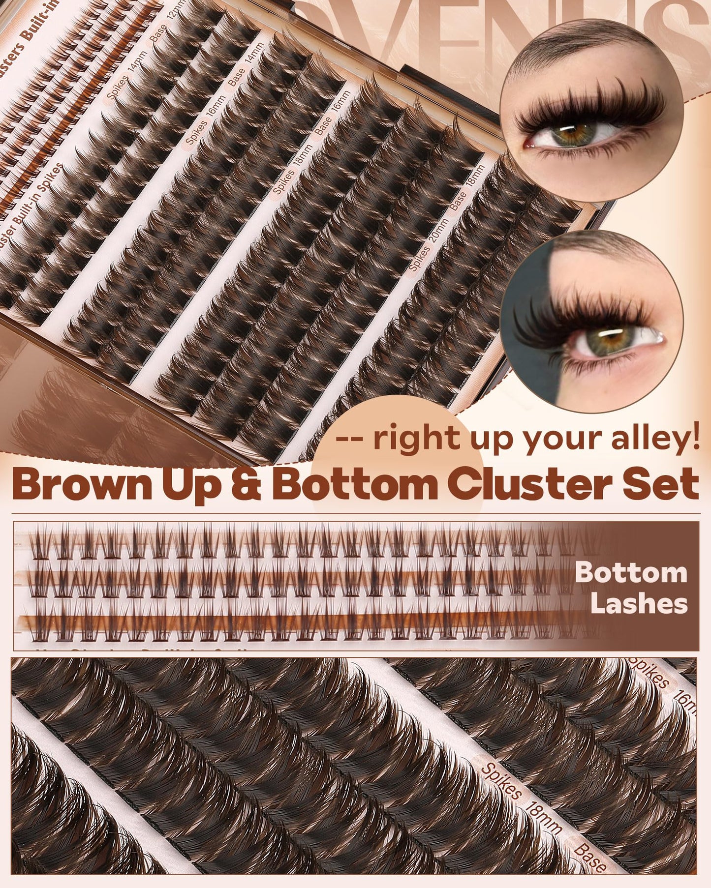 Brown Manga Lash Clusters With Spikes Wispy Cluster Eyelashes Extensions Fluffy Volume Anime Eyelash Clusters with Bottom Cluster Lashes Fairy Individual Lash Extension (D Curve 12-18mm 213 pieces)