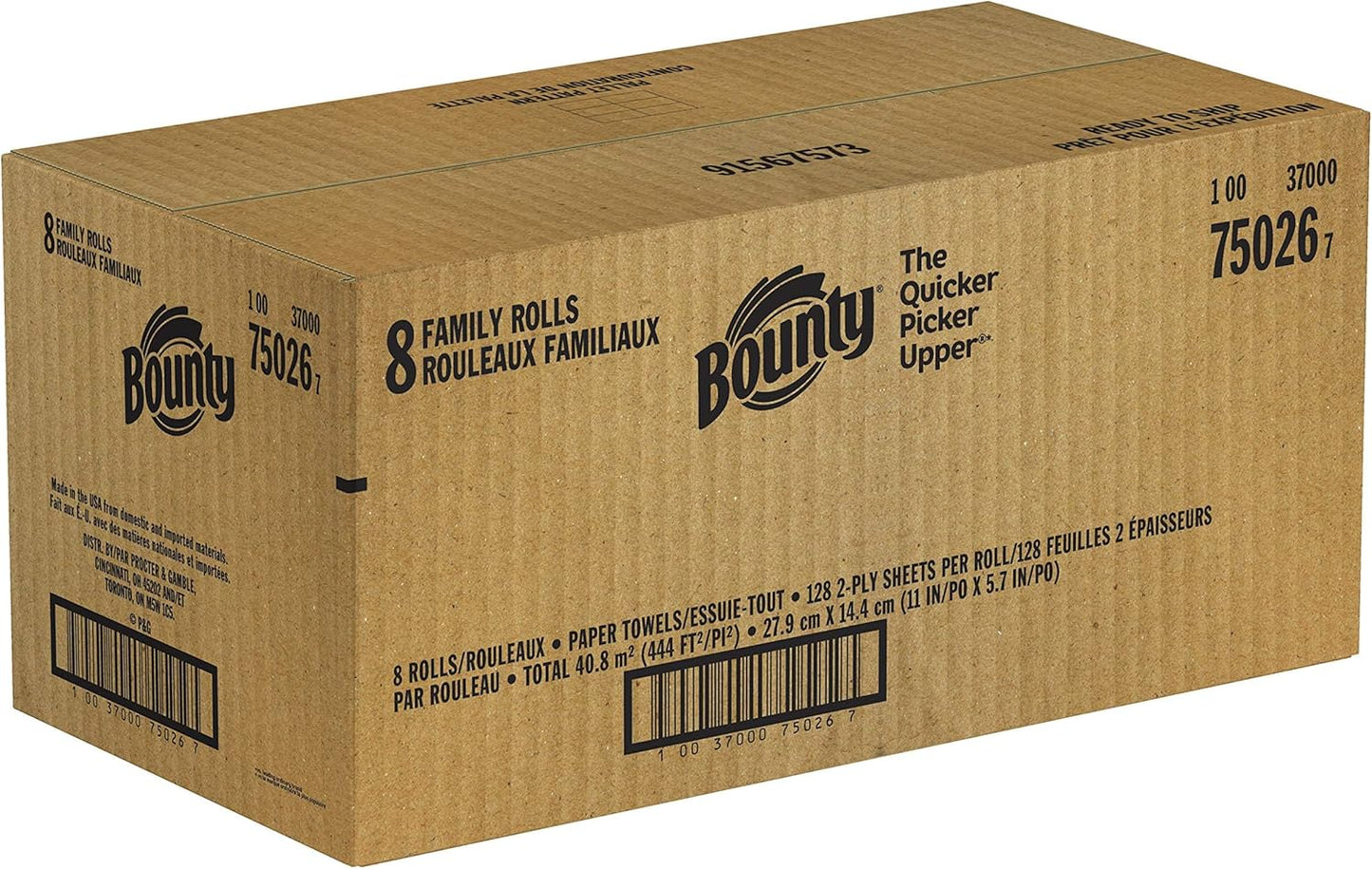 Bounty Quick Size Paper Towels - Super Absorbent White Rolls | 8 Family Rolls