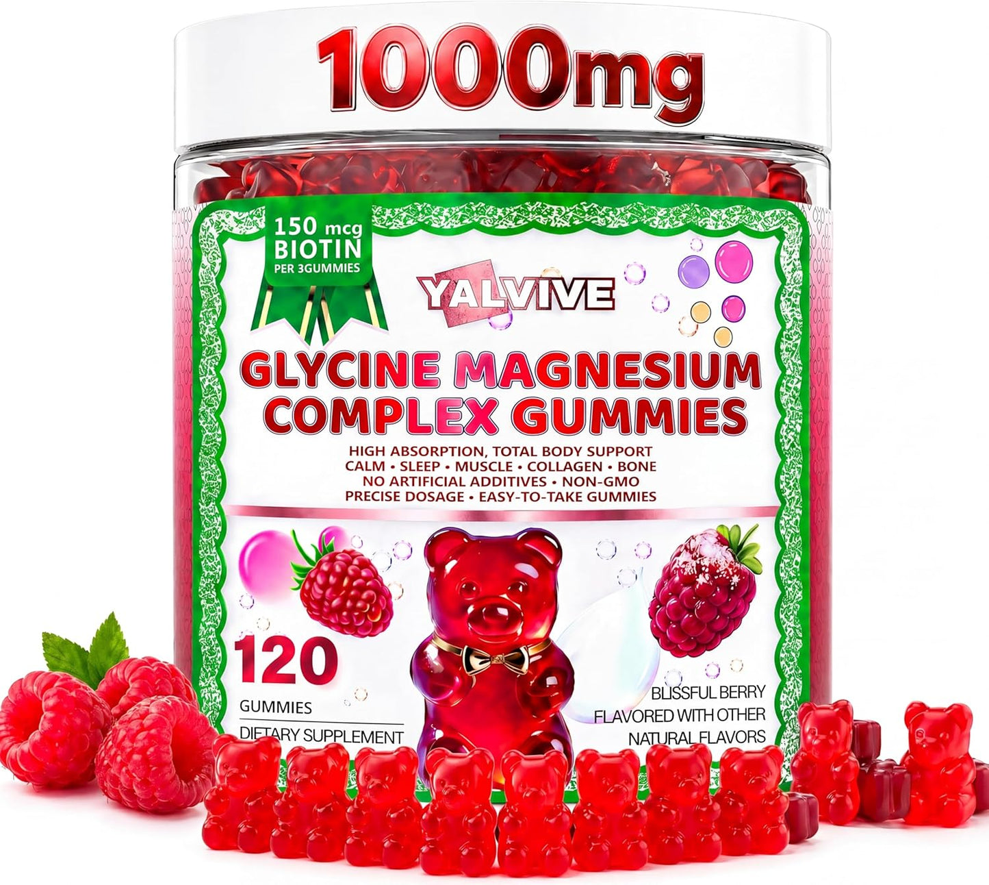 Magnesium Glycinate Gummies 1000mg | High Absorption, Sugar-Free Supplement for Sleep, Muscle & Bone Support - 120 Count