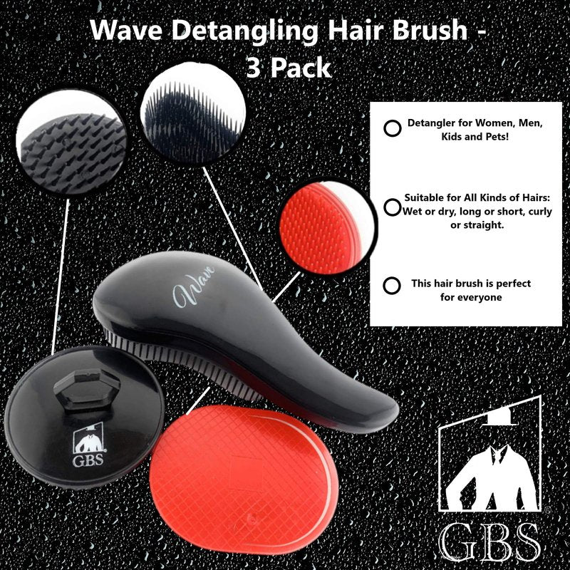 Wave Detangling Brush Set for Curly Hair, Thick, Straight & Natural Hair - Gentle Detangler Hair Brush for Women, Kids & Toddlers with Flexible Bristles -Hairbrush for Wet & Dry detangle