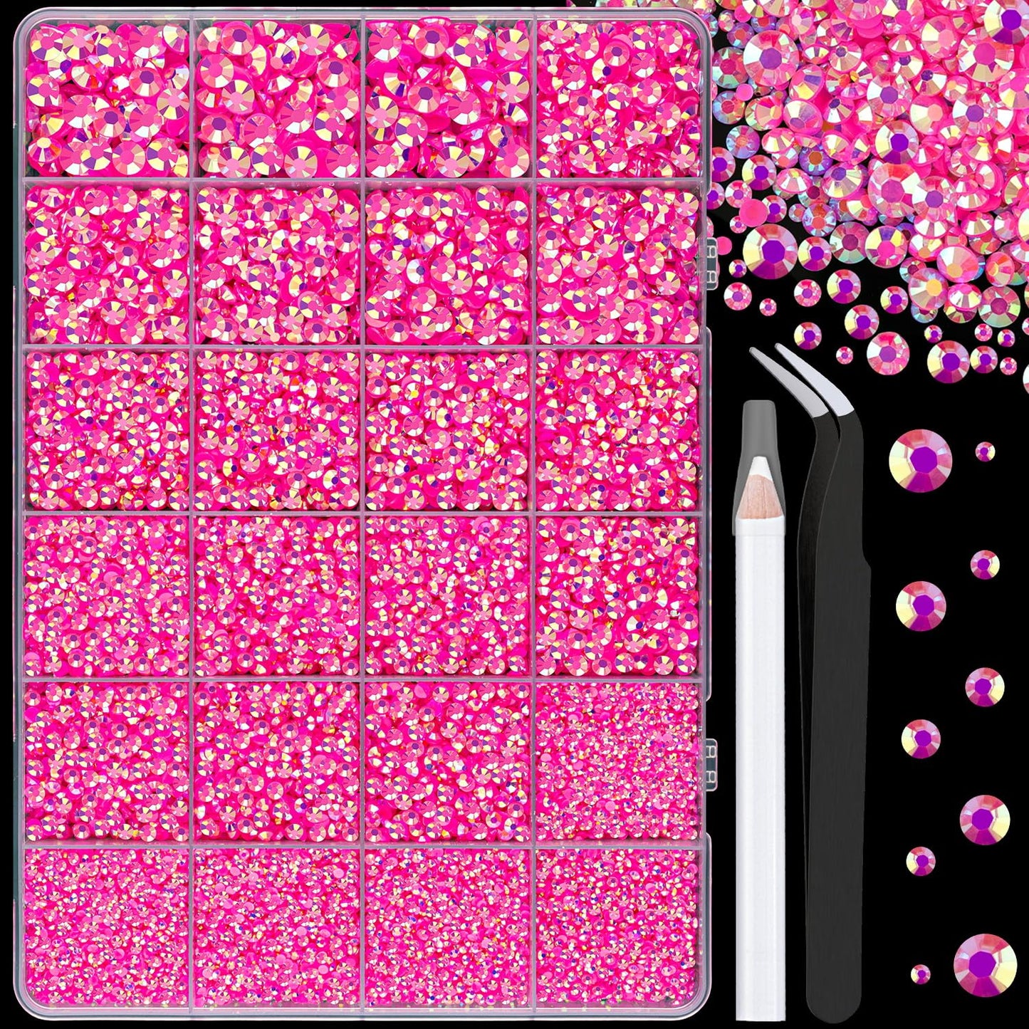 Resin Rhinestones - 32000 Pcs Flatback Gems for Bedazzling | Silver Clear Crystal Kit with 3 Pcs B7000 Glue for Nail Art & Crafts
