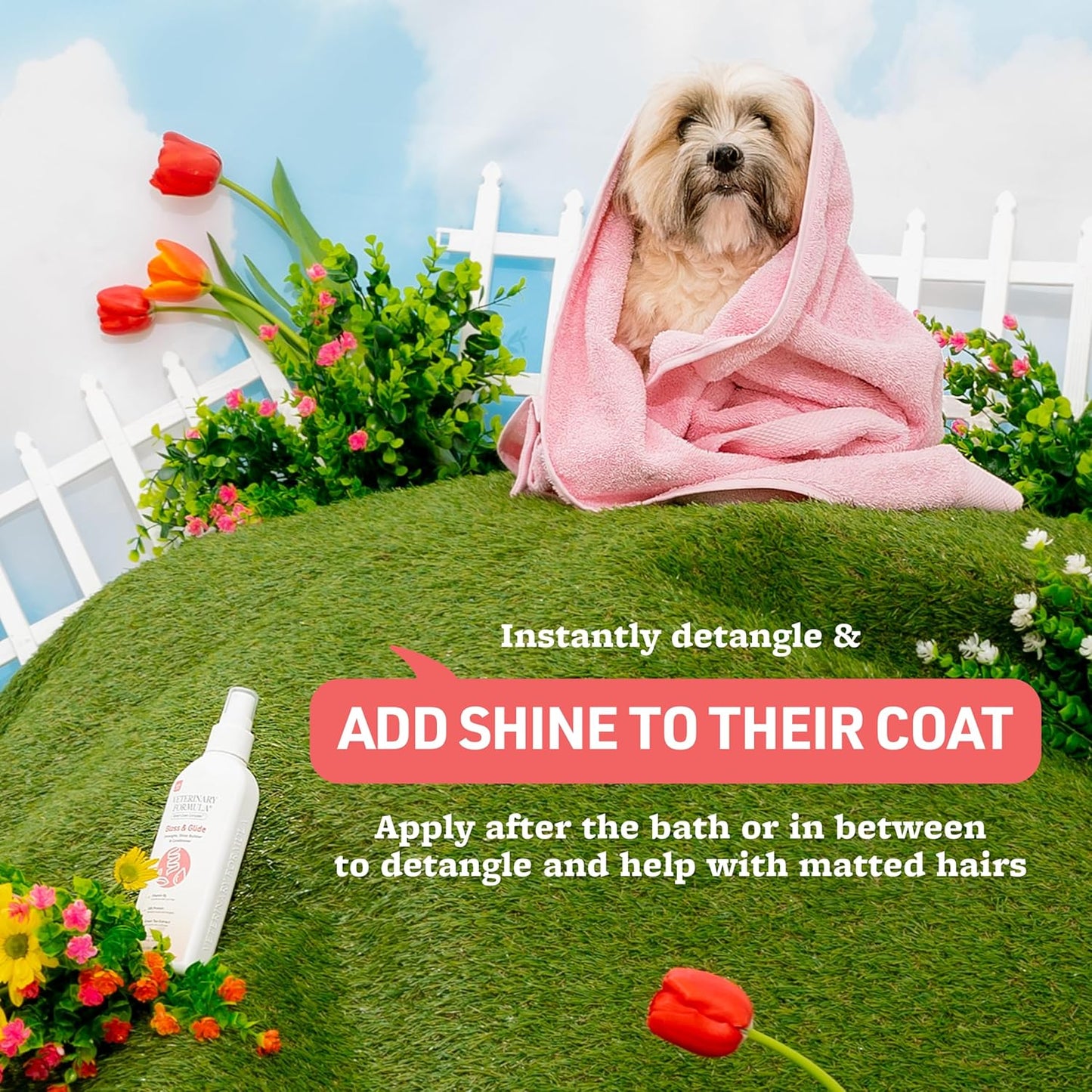 Smart Coat Detangler Spray for Dogs - Gloss & Glide Conditioner with Silk Protein | 8 Fl Oz