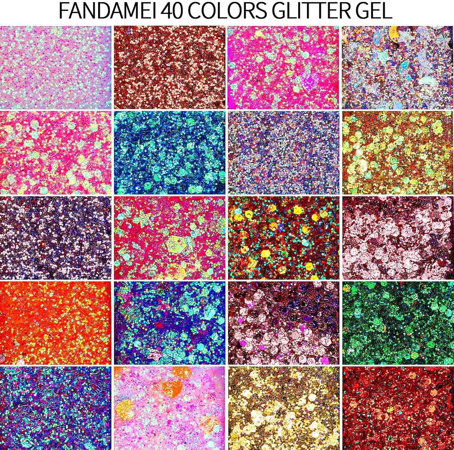 FANDAMEI Face Glitter Gel - 40 Colors Multi-Purpose Glitter for Hair, Face & Body | No Glue Needed, Perfect for Halloween & Rave