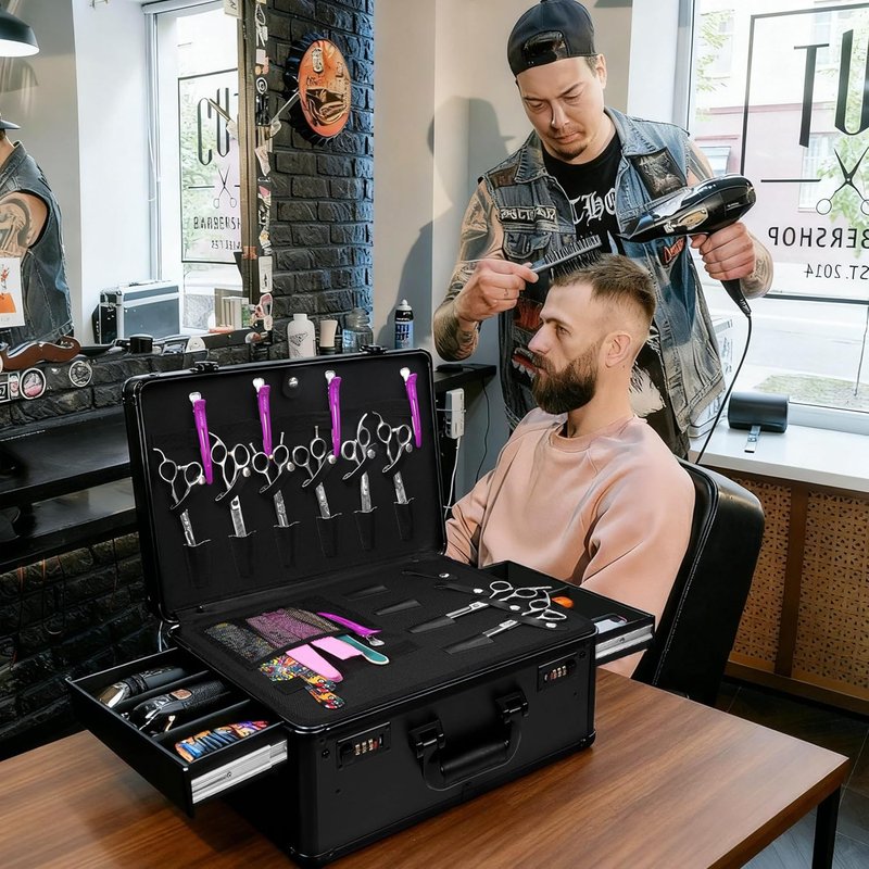 Professional Barber Accessories Case - Large Capacity Grooming Suitcase with Sliding Tray & Combination Lock | Travel-Friendly Design