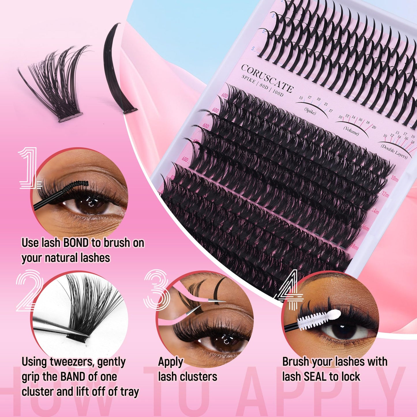 CORUSCATE Lash Clusters 60D80D with Lash Spikes Eyelash Clusters Volume Cluster Eyelash Extensions 10-21mm DIY Spiky Individual Lashes Mega Eyelashes Mink Strip Cluster Lashes