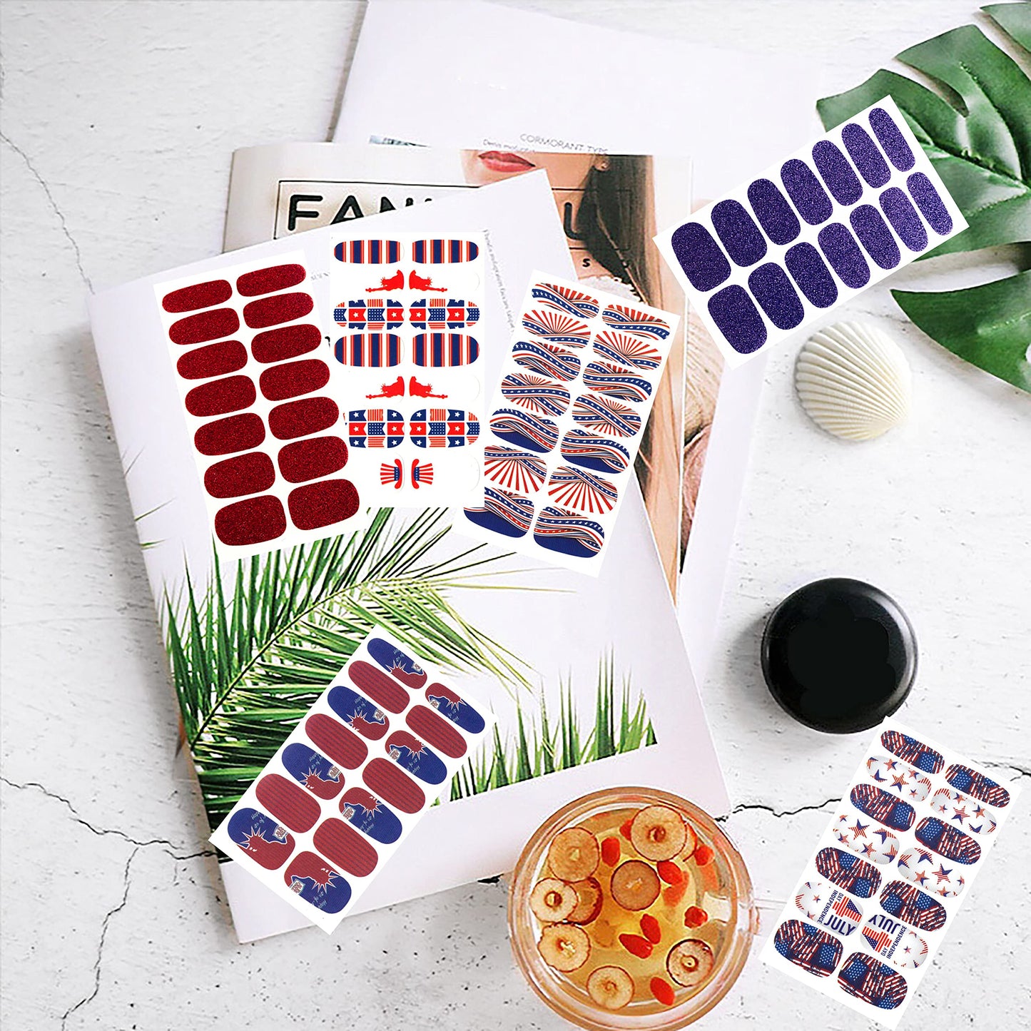 JERCLITY 14 Sheets Independence Day Nail Polish Strips Patriotic American Flag Nail Art Stickers 4th of July Nail Wraps Self-Adhesive Solid Color Nail Decals Manicure Sticker for Memorial Day