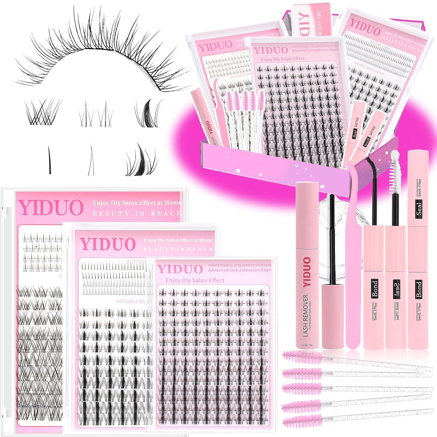 Lash Clusters Kit - 770 Pcs Faux Mink Volume Extensions | 5 Styles for DIY Home Use