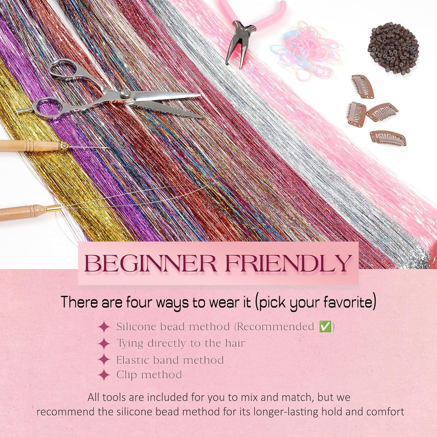 Hair Tinsel Kit - 18 Colors Sparkling Glitter Extensions for Girls | 8600 Strands for Festivals & Parties