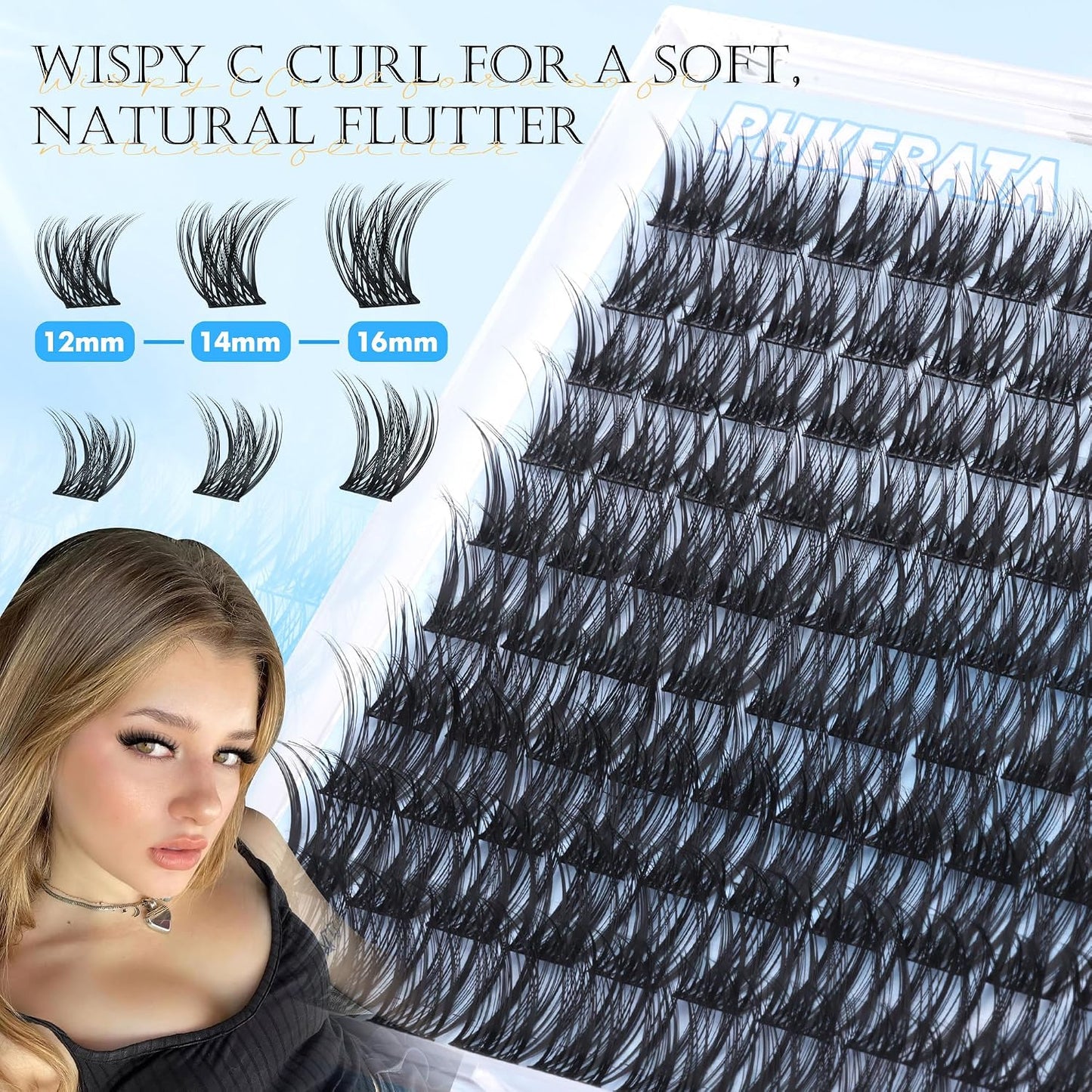 Wispy Lash Clusters - 12-14-16mm Natural Eyelash Extensions for Soft, Fluttery Look | 110 Pcs Ultra-Thin Band