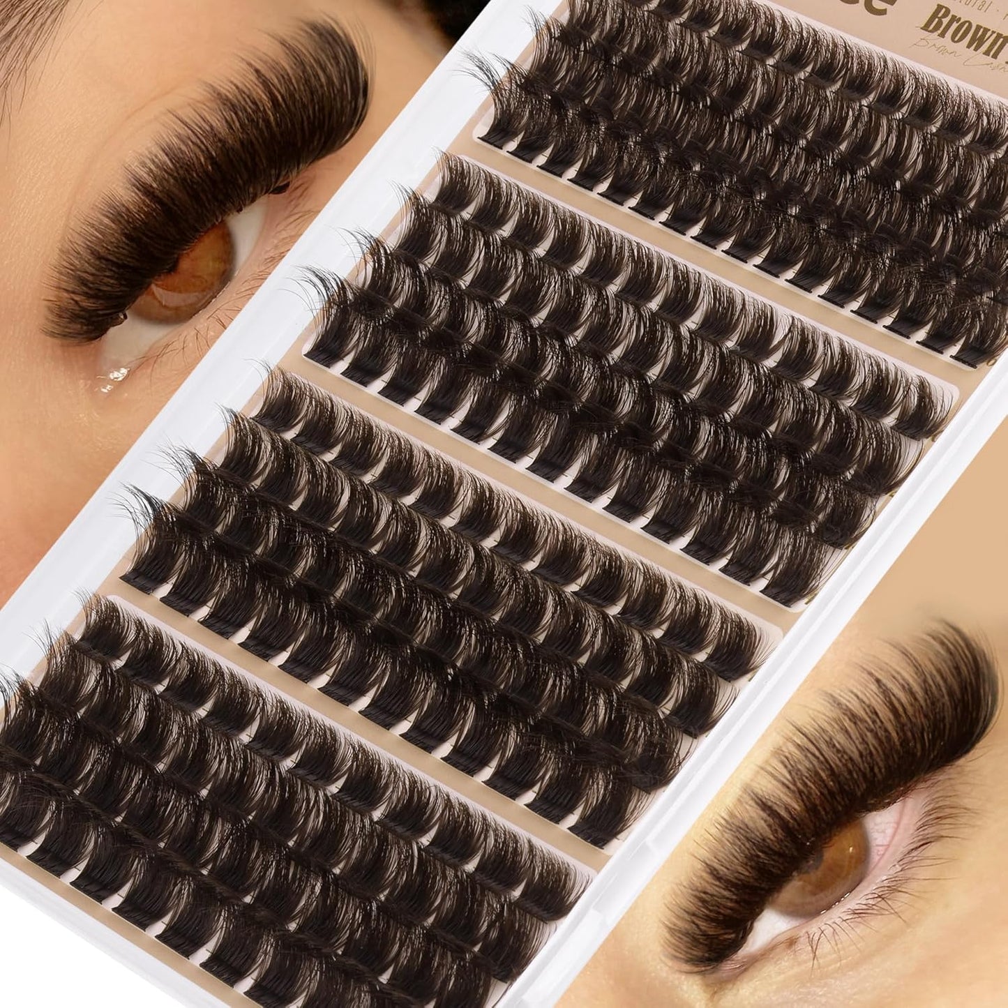 Anime Cluster Lashes - Brown Wispy Eyelash Extensions | C-Curly Spiky Manga DIY Pack (108 Pcs, 10-16MM)