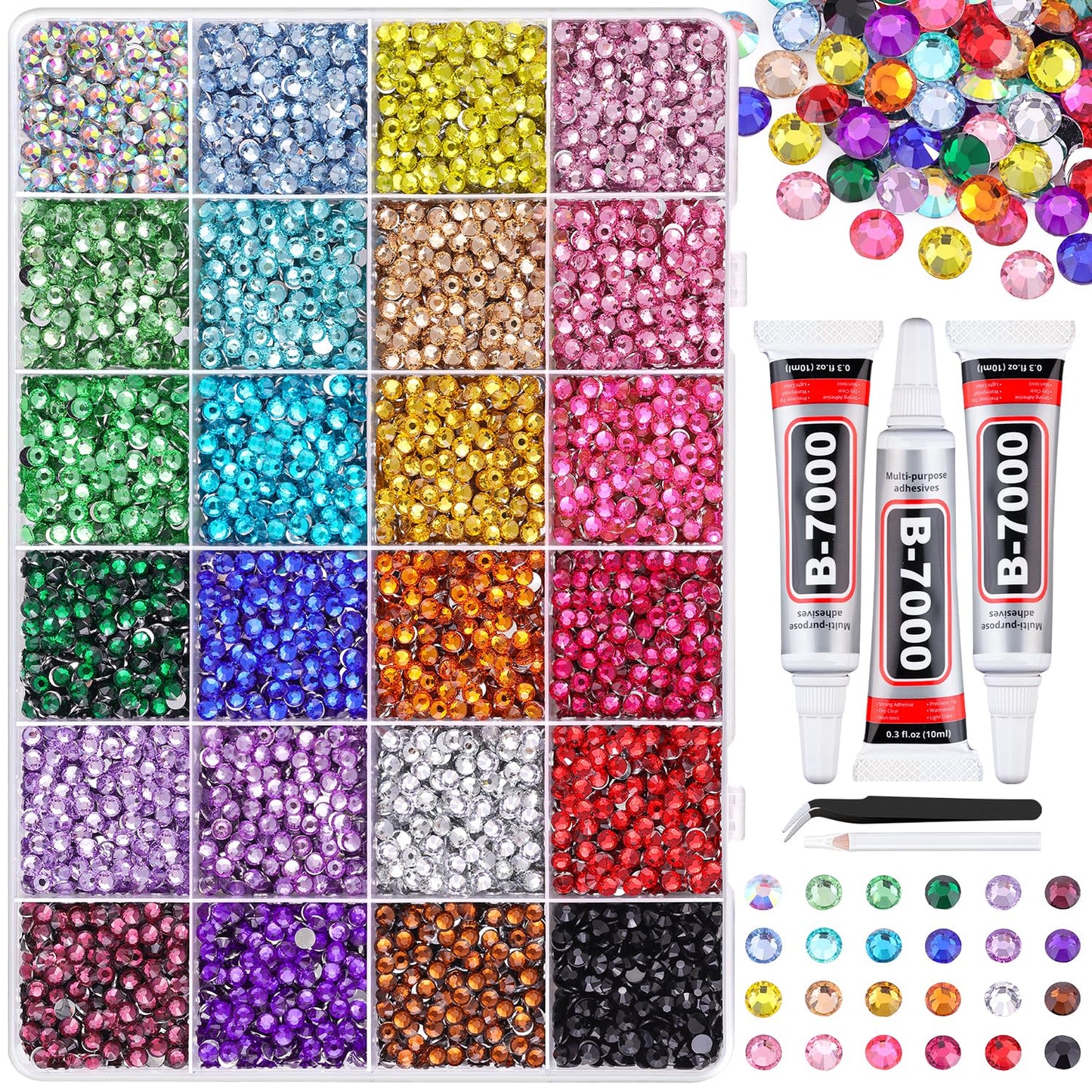 32000 Pcs Black Rhinestones - Flatback Resin Gems for Bedazzling | Jewelry Glue & Tweezers Included