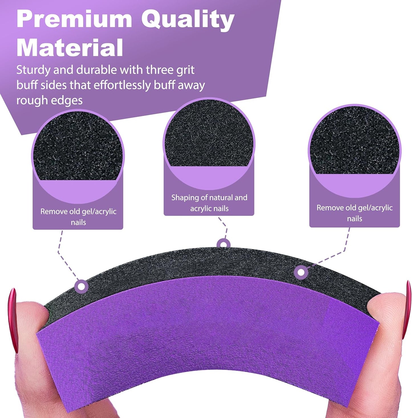 Nail Buffer Sanding Block Set - 100/100/180 Grit for Acrylic Nail Art | 5 Pcs in Black & Purple
