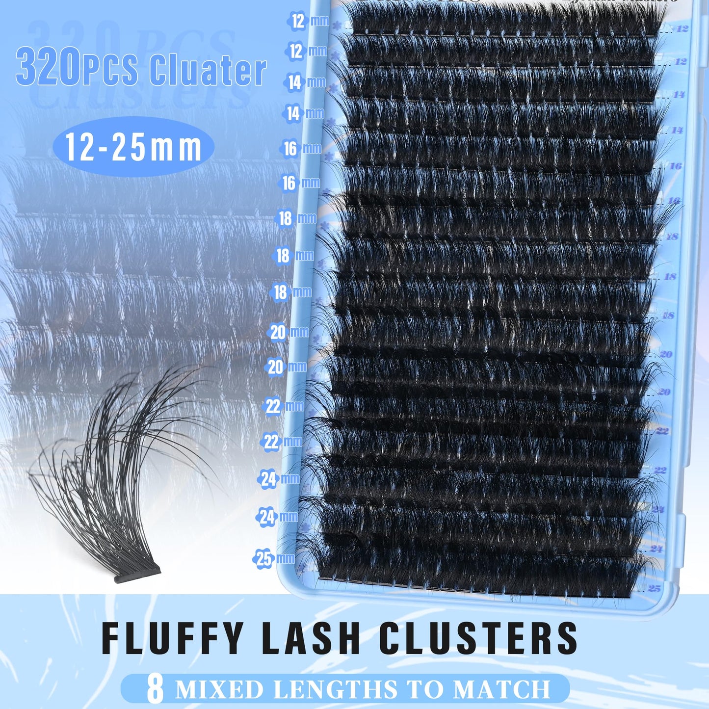 Lash Clusters 80D Eyelash Extensions 12-25MM Wispy Individual Lashes D Curl Eyelash Clusters Plant Fibers DIY Lash Extension,by Yaiseiko(320Pcs,Matte Black)