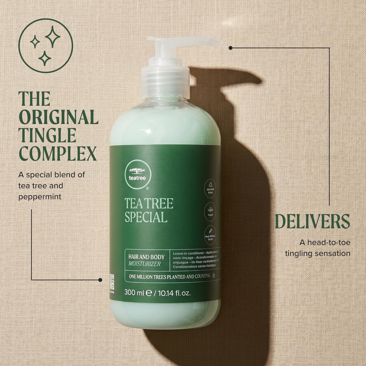 Tea Tree Hair and Body Moisturizer Leave-In Conditioner, Body Lotion, After-Shave Cream, For All Hair + Skin Types, 10.14 fl. oz.