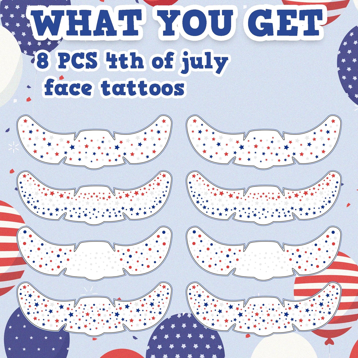 4th of July Outfits for Women - 8 Pack Red White and Blue Freckles Patriotic Face Tattoos for 250 Anniversary USA Merchandise | Fourth of July Accessories Shirts Party Favors Decorations