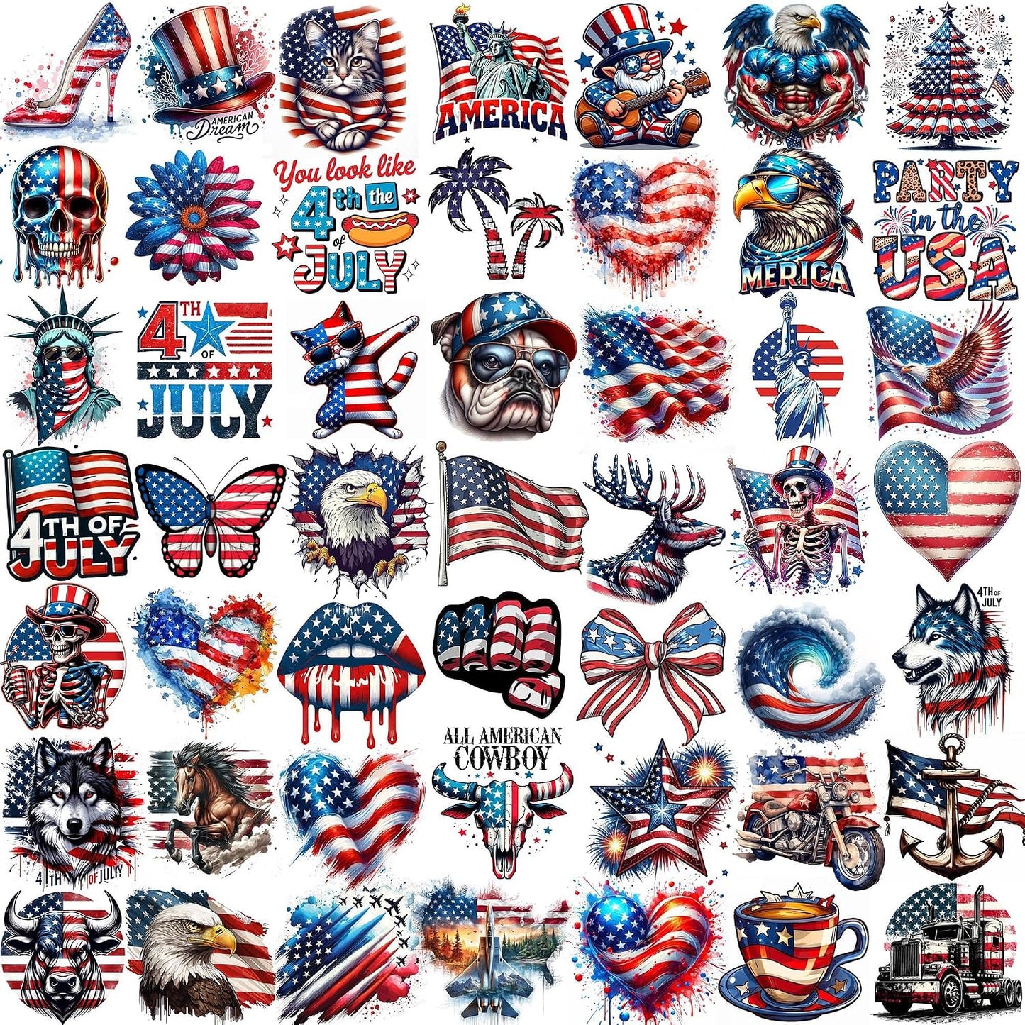 Fourth of July Temporary Tattoos - 49 PCS American Patriotic Stickers | Red, White & Blue USA Flag Designs