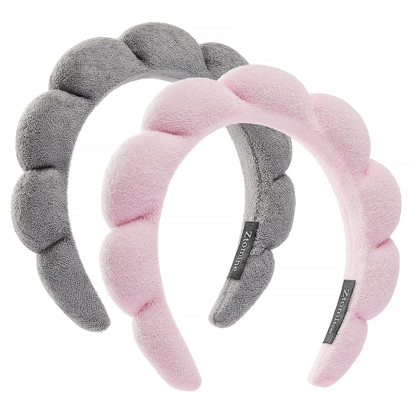 Spa Headbands for Face Washing | Soft Cotton Terry Cloth Set of 2 - Pink & Blue