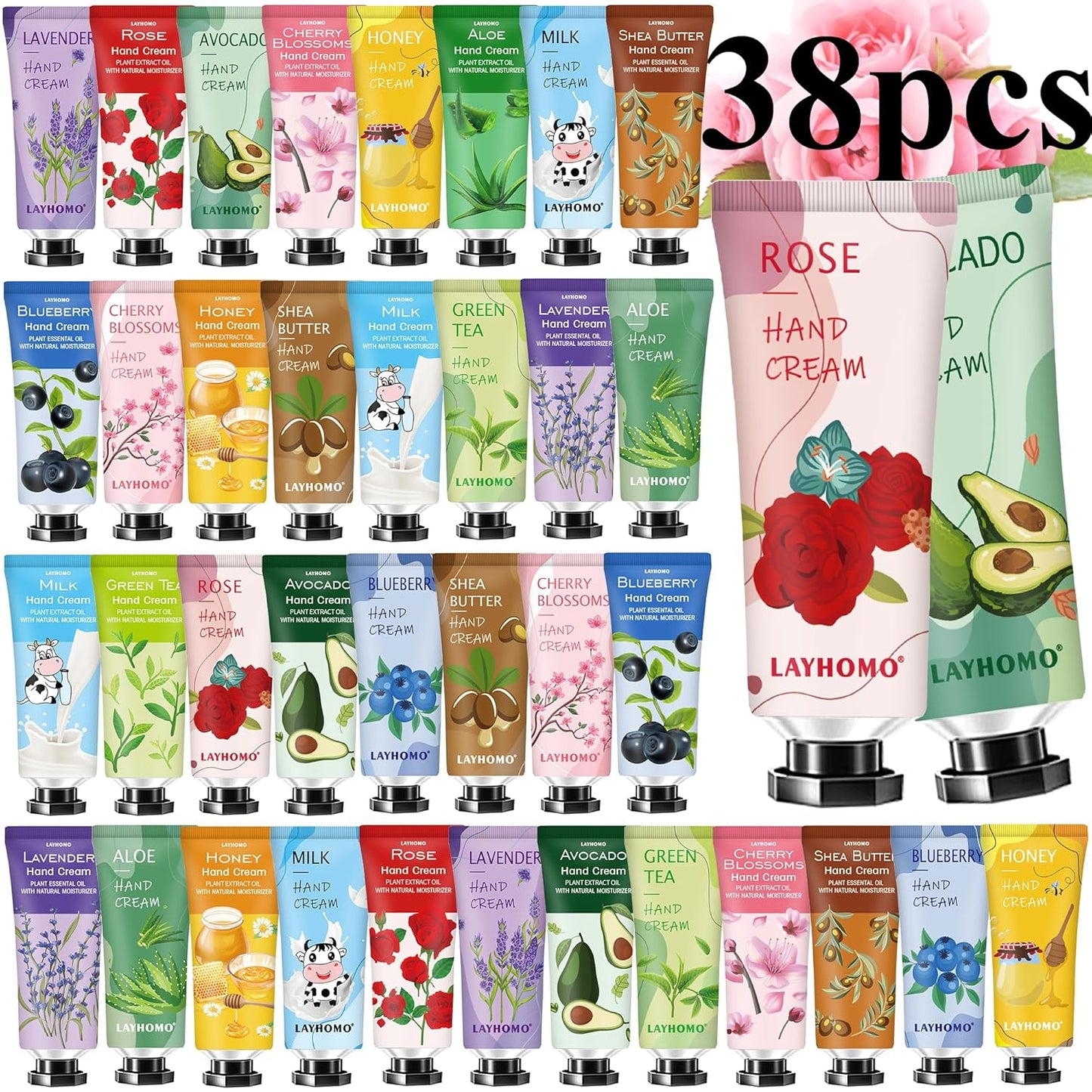 Hand Cream Gift Set - 38 Pack Natural Plant Fragrance | Travel Size Mini Lotion for Dry, Cracked Hands - Perfect for Mother's Day, Nurses Week & Bridesmaids