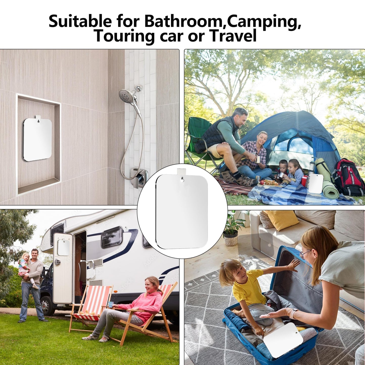 Shatterproof Fogless Shower Mirror for Shaving (8x6 Inch Medium-Size) No-Fog Waterproof Wall Mounted Bathroom Accessory, Hanging Anti-Fog Shaving Mirror for Men, Perfect for Camping and Travel Use
