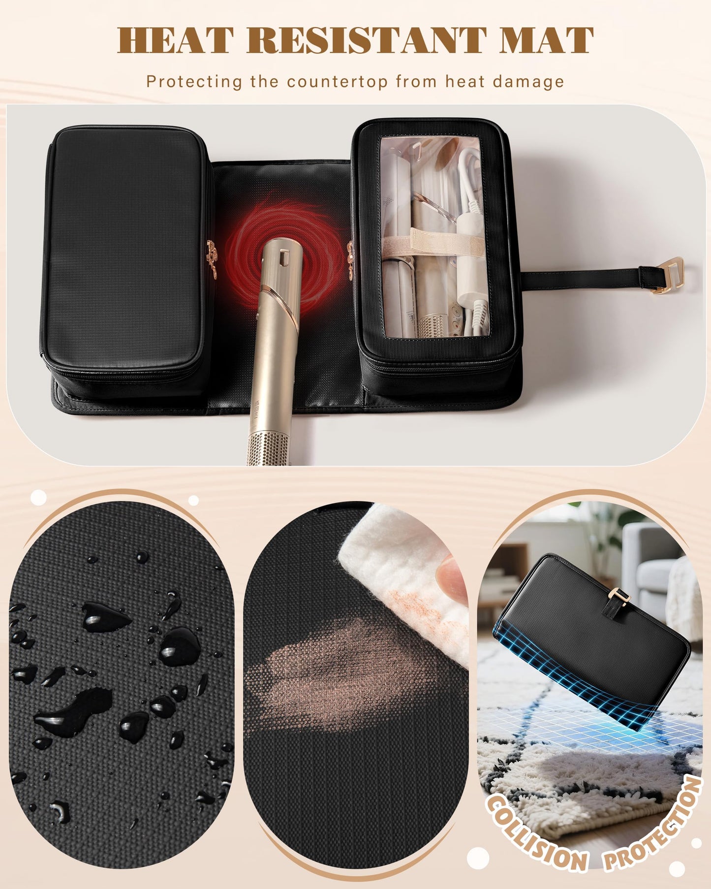 Marscamd Hair Tools Travel Bag with Heat Resistant Mat Compatible with Shark Flexstyle, Hair Tool Organizer for Multi-Stylers and Hair Dryer, Black