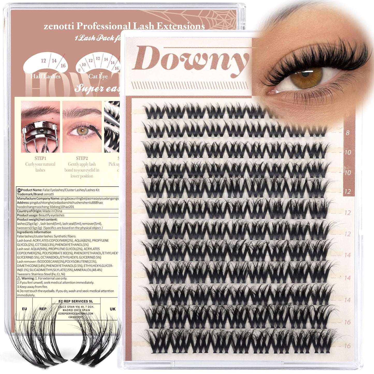 Spider Lashes Cluster Kit - Wispy Eyelash Clusters for Fluffy Extensions | D Curly 8-16mm