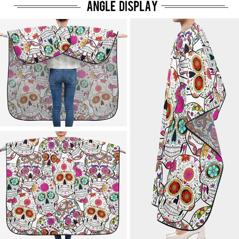 visesunny Barber Cape Sugar Skull With Flower Polyester Hair Cutting Salon Cape Apron Anti-Static Haircut Shaving Cloth Beard Shaving Bib Hairdressing Cape