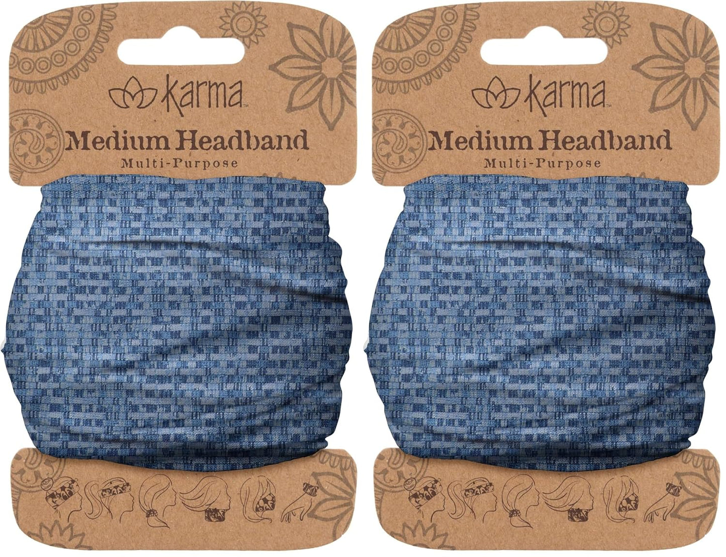 Floral Headband for Women | Stretchy Fabric Hair Scarf - Light Tan & Blue - Medium Size