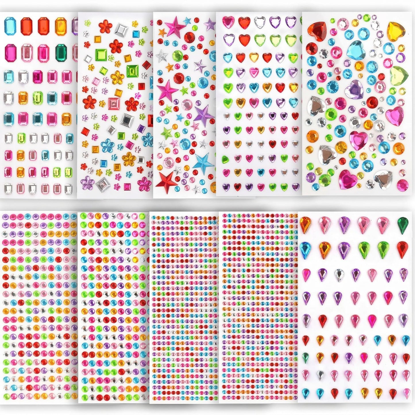 Diamond Art Accessories, 10 Sheets Self-Adhesive Gem Stickers Multi-Shape Bling Rhinestone Stickers Sparkling Diamond Painting Dots for Kids DIY Craft Scrapbook School Project Decoration