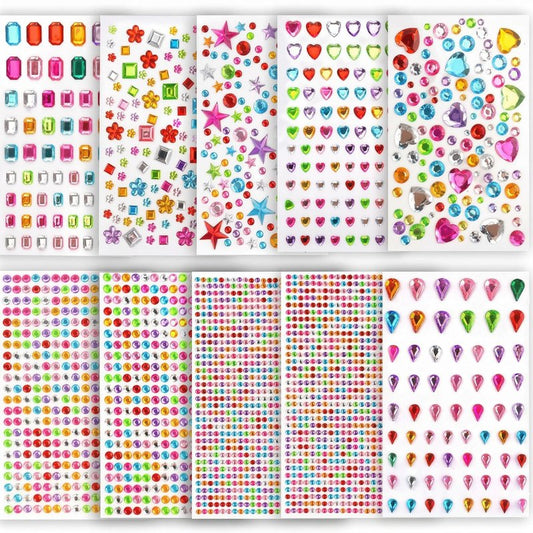 Diamond Art Accessories, 10 Sheets Self-Adhesive Gem Stickers Multi-Shape Bling Rhinestone Stickers Sparkling Diamond Painting Dots for Kids DIY Craft Scrapbook School Project Decoration