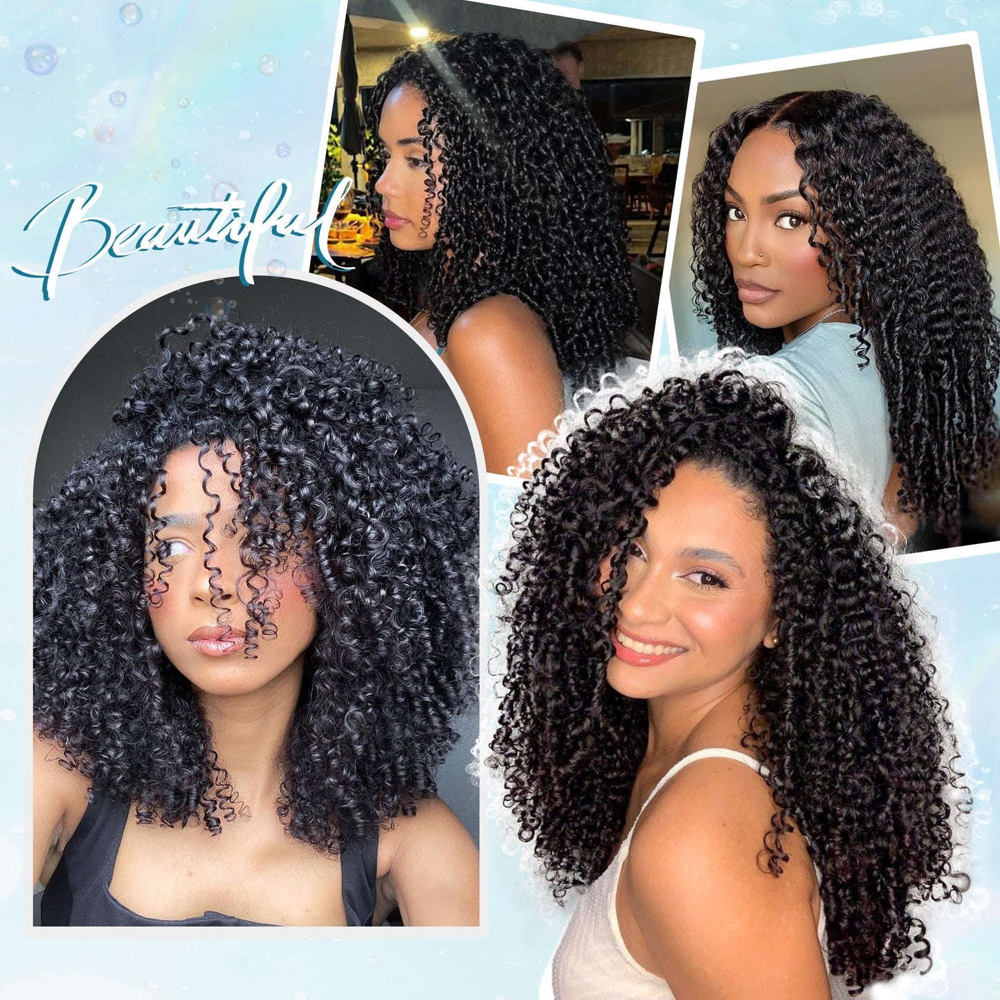 KULYMUWIG Human Crochet Hair for Black Women 18 Inch Burmese Curly Crochet Human Hair Bundles 240g Invisible Miracle Knots Hair Pre-Separated Feather Human Crochet Hair Extensions Natural Black