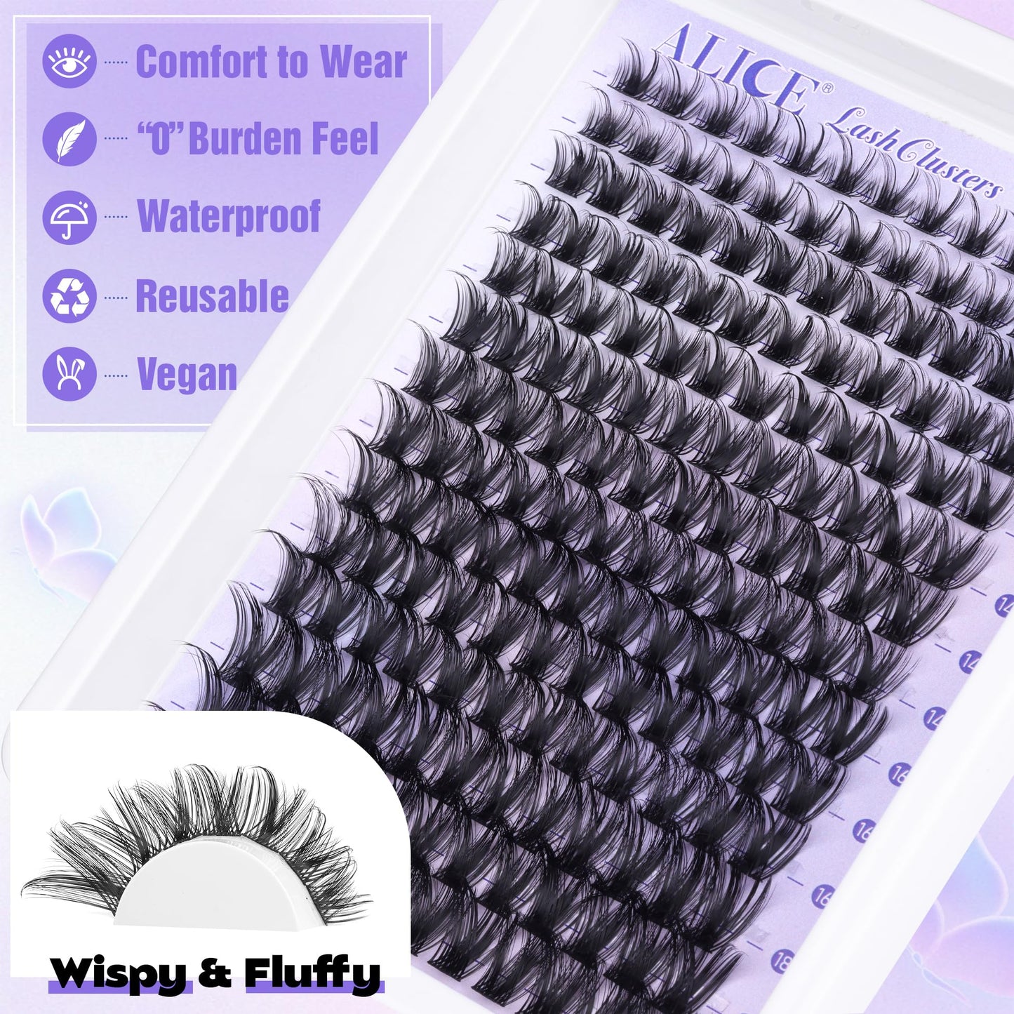ALICE Lash Clsusters Kit Wispy Cluster Eyelash Extension Kit 168pcs 10-18mm Natural Lash Extension Kit Thin Band Individual Lashes Kit with Lash Glue Bond and Seal DIY at Home