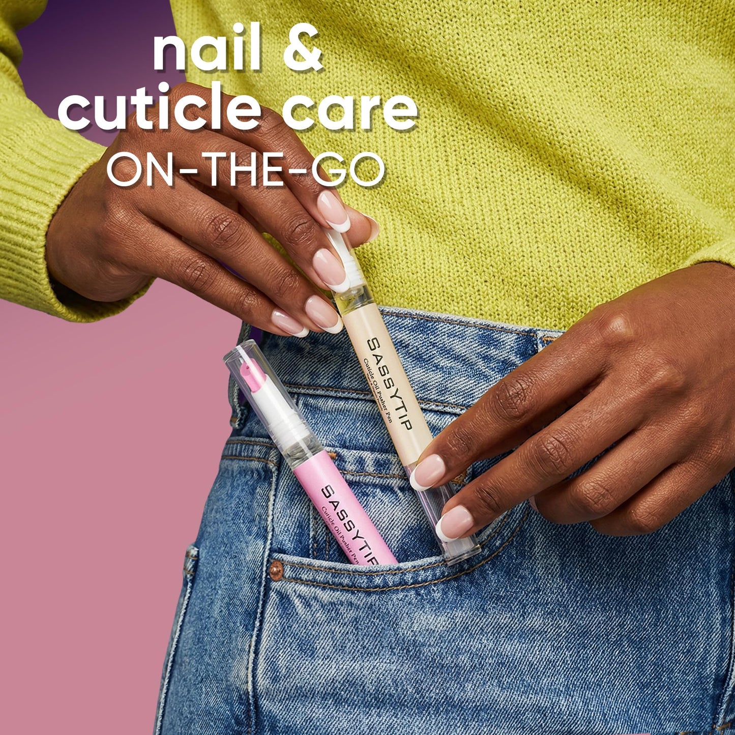 SASSYTIP Cuticle Oil Pusher Pen 2-in-1 Clean & Moisturize | Removes Dead Skin & Dirt from Nail Edges | Nourishing Jojoba & Almond Oils | At-Home or On-the-Go Manicure for Women & Men (Grape)