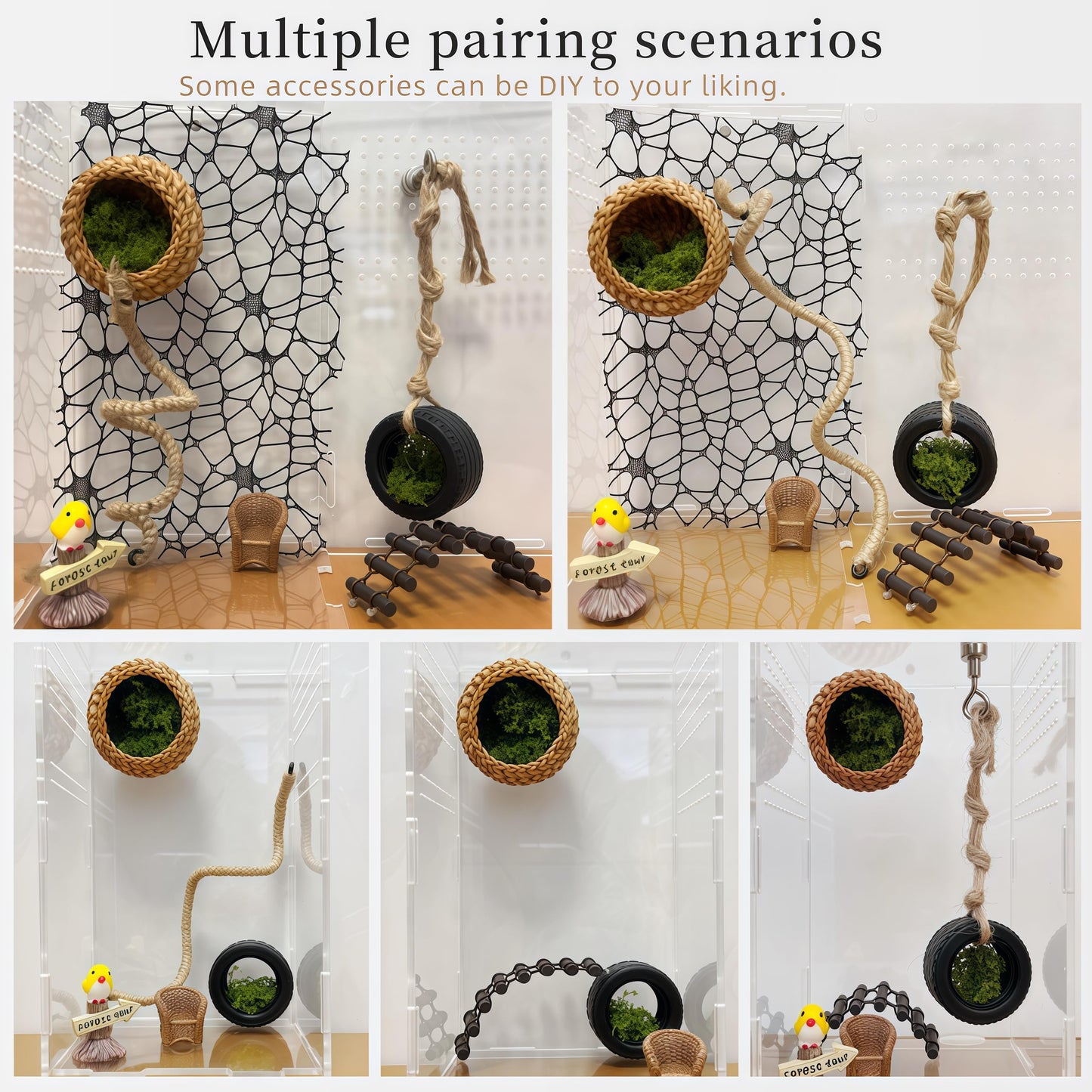 7 Pcs Jumping Spider Enclosure Accessories and Decor - Jumping Spider Rope Bridge Swings Resting, and Enclosure Styling | Spider Habitat Decor Kit